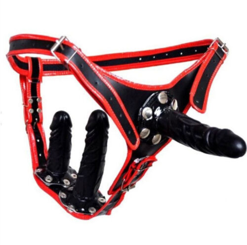 3 Dildos Red Strap On Harness