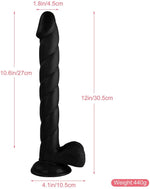 12 Inches Strapon Big Lean Dildo Perfect Fit For Anus And Vagina | Black