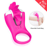 2 In 1 Vibrating Tongue Licking USB Charging Penis Ring For Couple