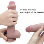 Liquid Silicon Dual Layer with Moving Foreskin Dildo