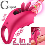 2 In 1 Vibrating Tongue Licking USB Charging Penis Ring For Couple