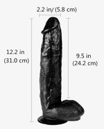 Huge Black 12 Inch Thick Realistic Suction Cup Waterproof Dildo - [Adultskart.com]