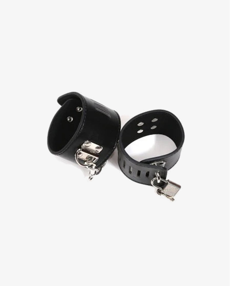 Leather Handcuffs Metal Lock With Key - [Adultskart.com]
