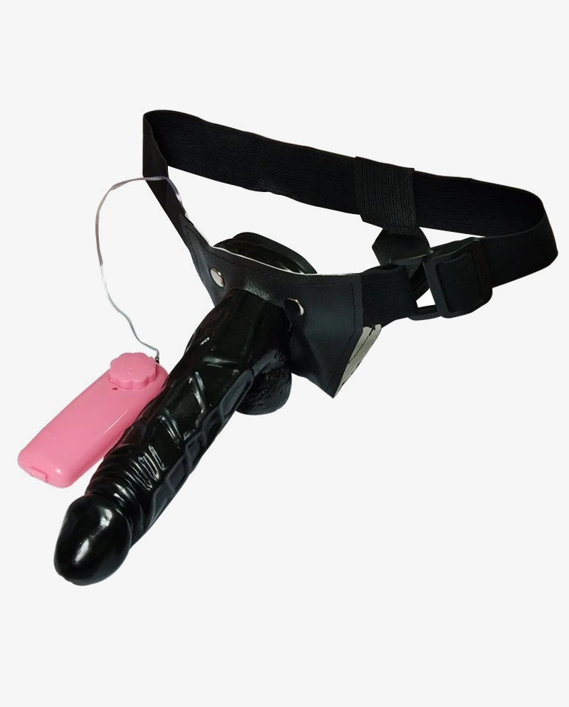 SOLID STRAP ON DILDO WITH VIBRATION BLACK