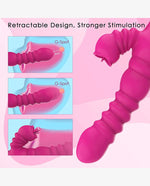Thrusting Rabbit Vibrator for Clitoris & G-spot, Silicone Tongue Licking Rotating Dildo with 7 Vibration and 3 Telescopic Modes