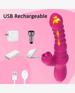 Thrusting Rabbit Vibrator for Clitoris & G-spot, Silicone Tongue Licking Rotating Dildo with 7 Vibration and 3 Telescopic Modes