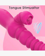 Thrusting Rabbit Vibrator for Clitoris & G-spot, Silicone Tongue Licking Rotating Dildo with 7 Vibration and 3 Telescopic Modes